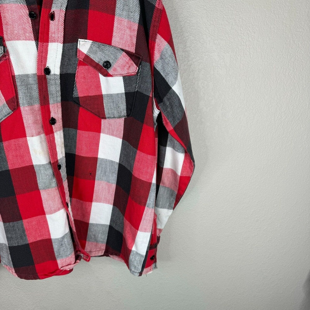 Jim Catfish Hunter Men's‎ Flannel Button Up Shirt Long Sleeve Red/Black/White 16 - Picture 5 of 16